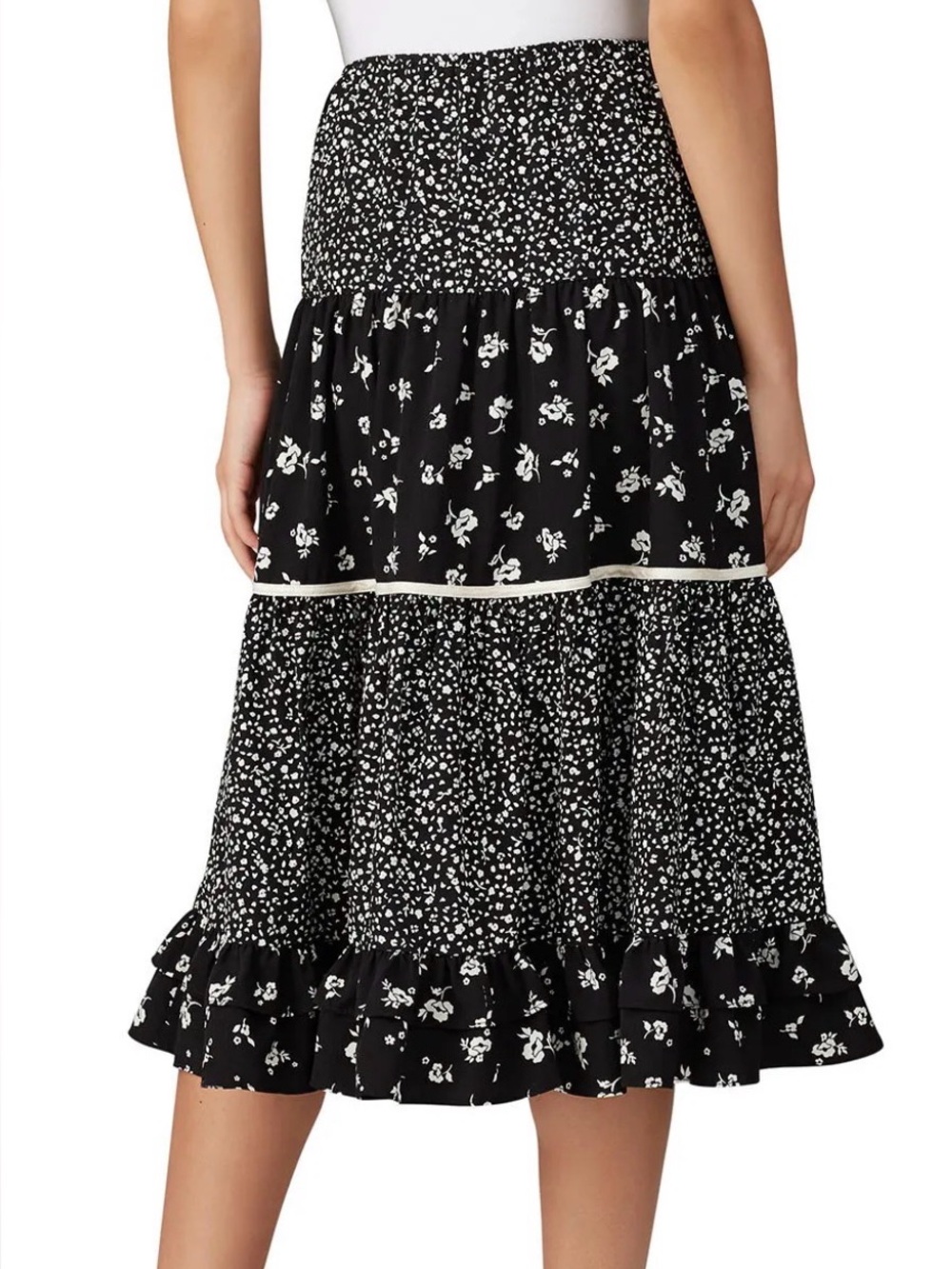Sweet Baby Jamie Black & White Floral Tiered Maxi Skirt